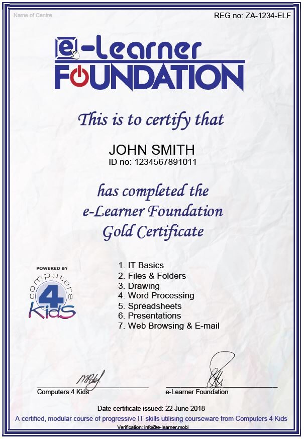 e-Learner certificate
