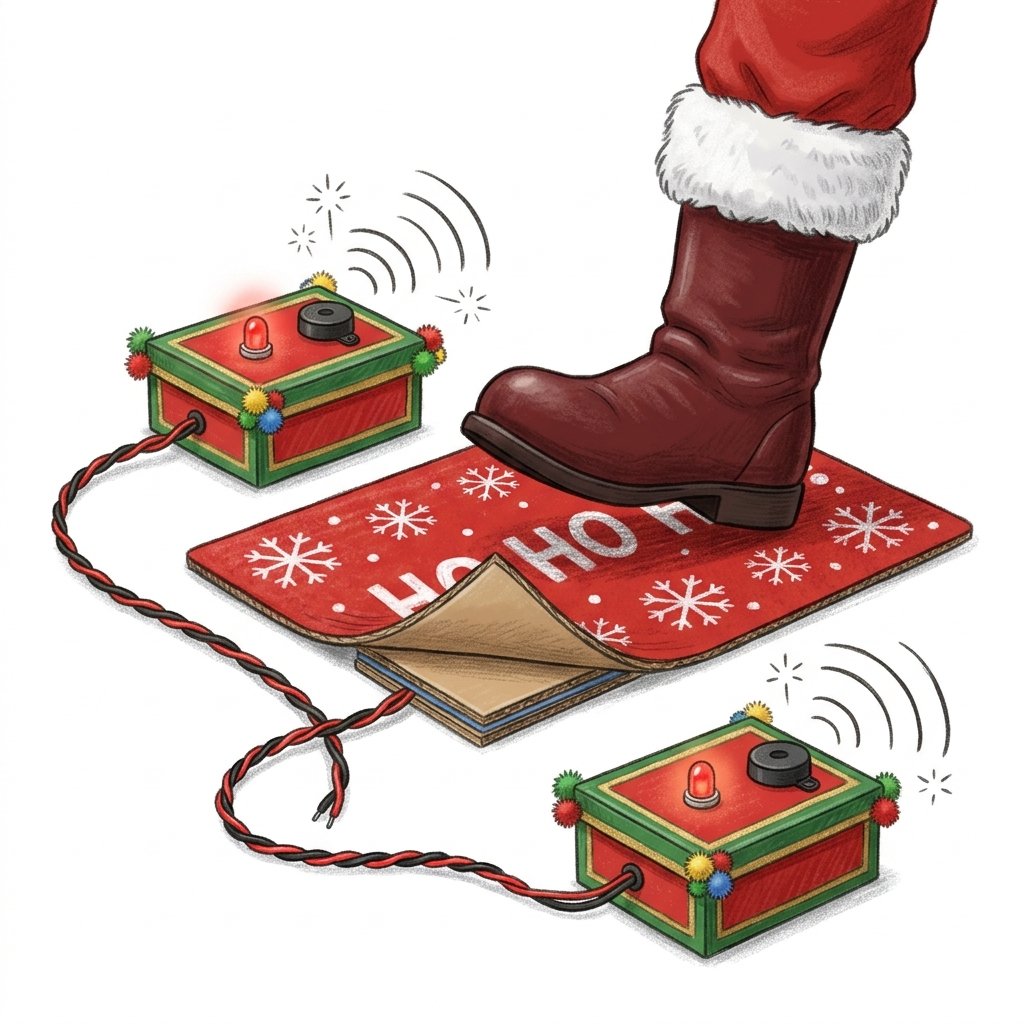 Santa stepping on a doormat alarm that beeps and flashes