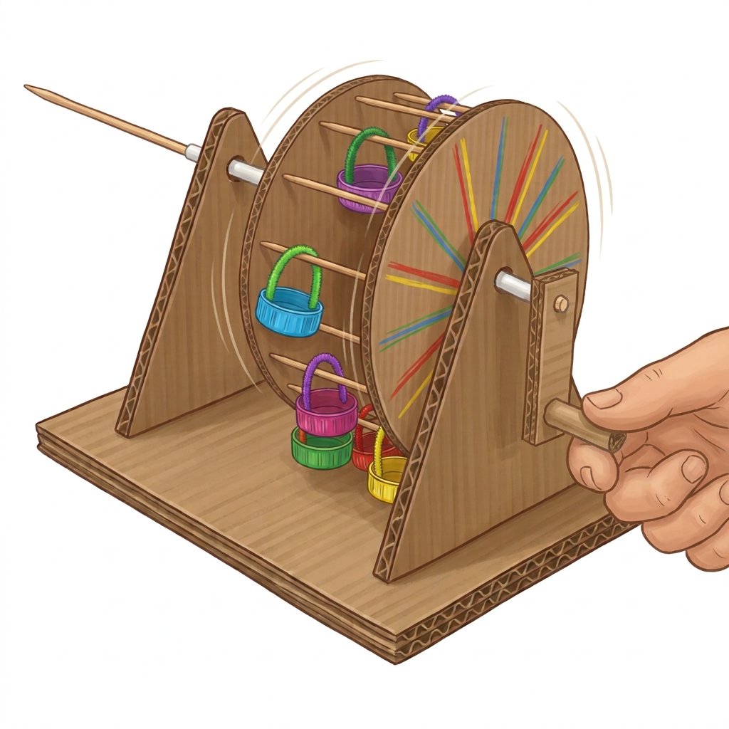 A finished cardboard Ferris wheel